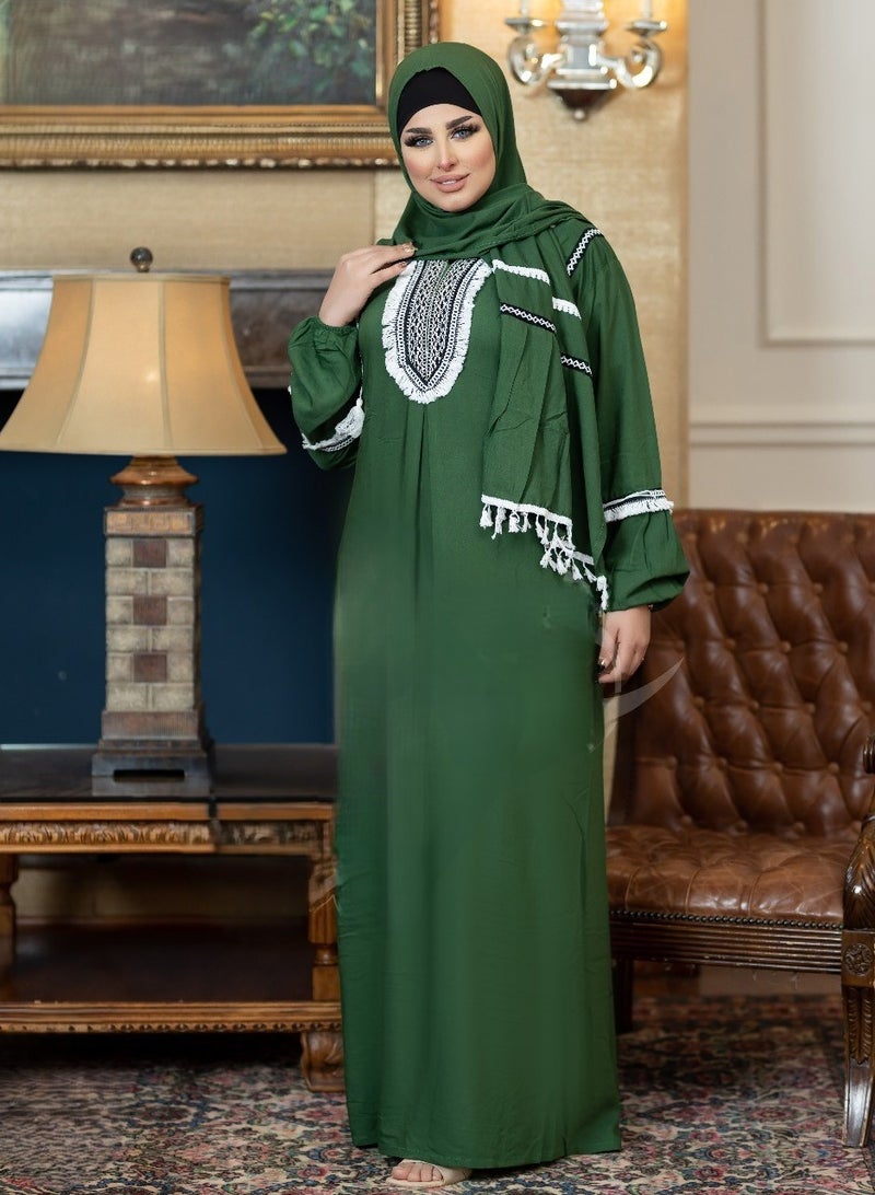 One piece embroidered prayer dress for women made from cotton blend witha separate scarf - one piece embroidered prayer abaya with a separate scarf -prayer clothes women - prayer gown for women
