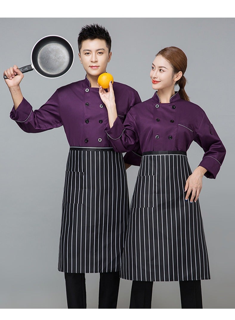 Chef Uniform Apron Suit Long Sleeves Suitable For Hotel Western Restaurant Purple