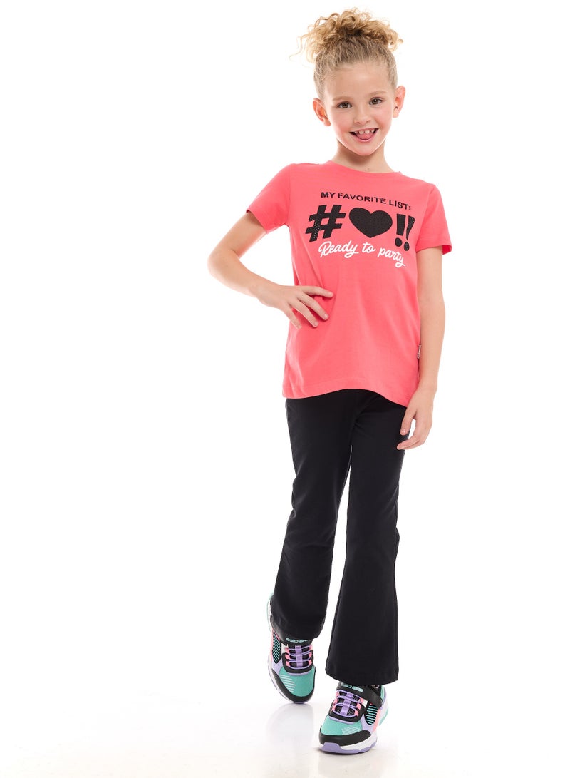 Girls’ 2-Piece Outfit Set - (2-8 Years)Tee & Flared Legging - Pink & Grey