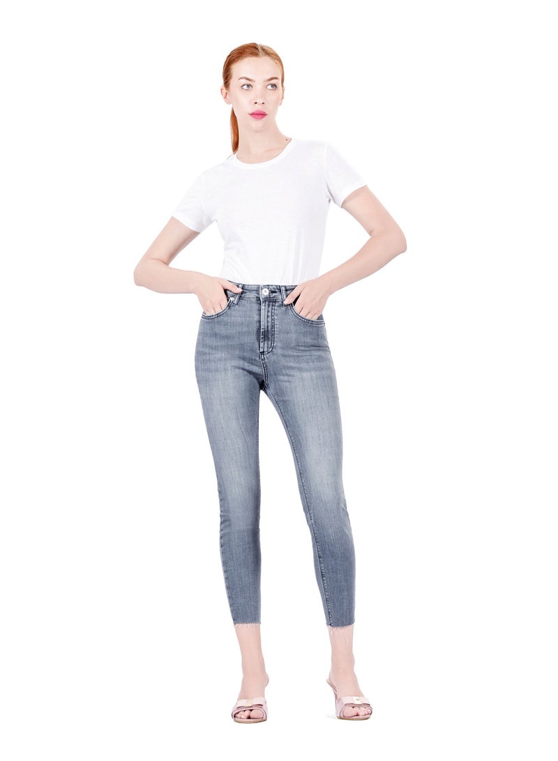 Web Denim Women's Mid Rise Skinny Jeans - Cut Hem Stretchable Denim Pants