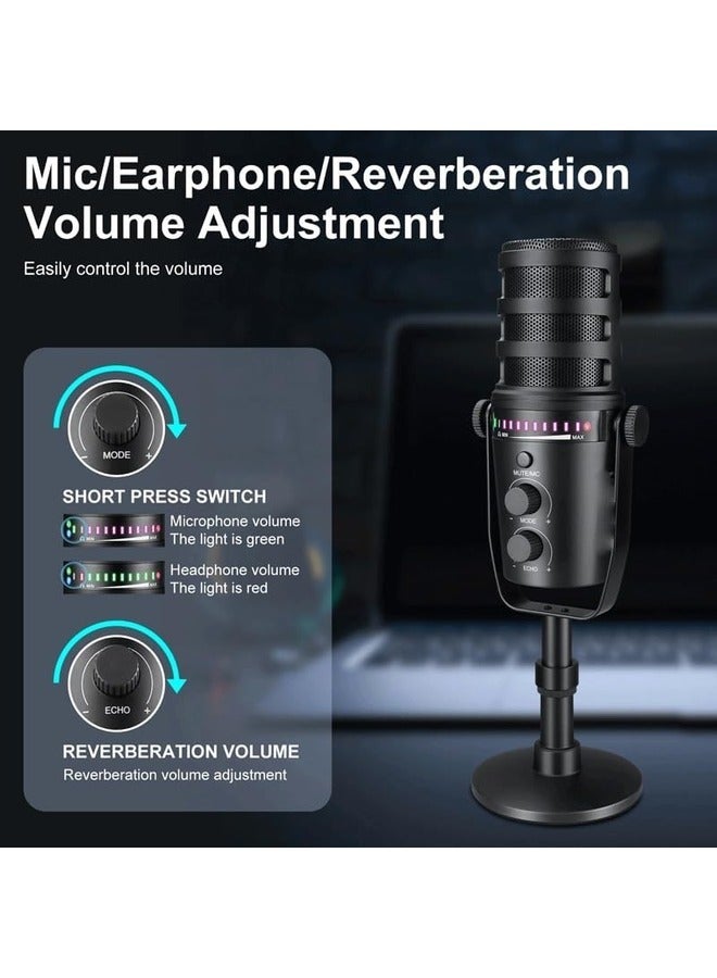 XLR Dynamic Microphone with RGB Control and Headphone Jack for PC Gaming and Streaming