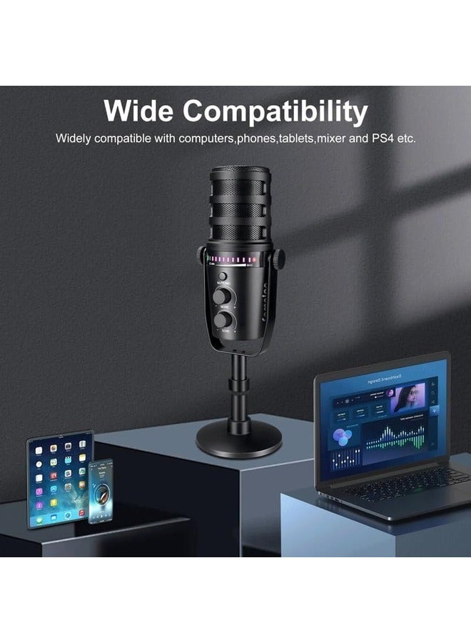 XLR Dynamic Microphone with RGB Control and Headphone Jack for PC Gaming and Streaming