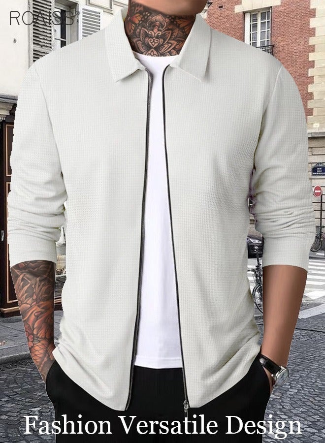 Mens Polo Shirt Zip Lapel Solid Stripe Print Long Sleeve Muscle Shirt Workout Winter Spring Athletic Plain T Shirt