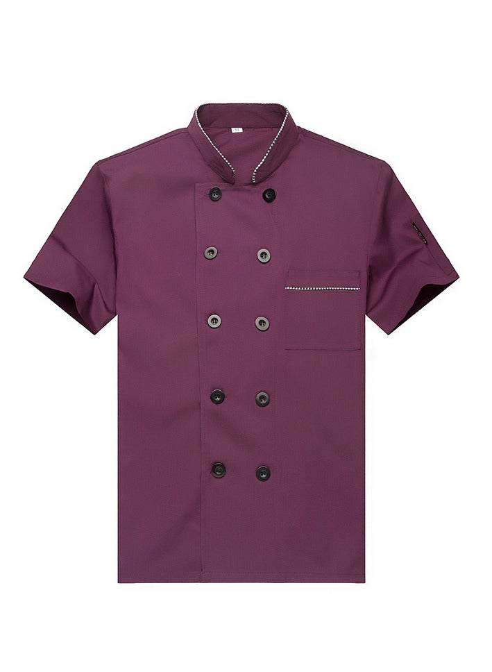 Chef Uniform Apron Suit Short Sleeves with a Hat Suitable For Hotel Western Restaurant Pruple