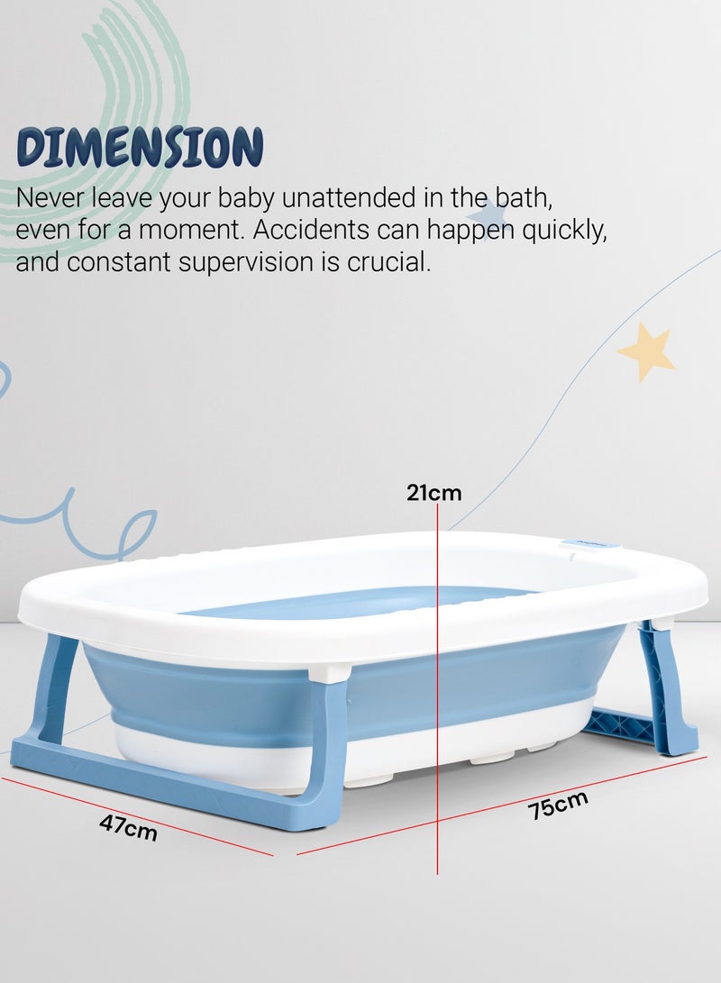 Foldable Baby Bath Tub With Anti-Skid Base, Temperature Sensing Water Plug And Wall Mountable Bathtub For Baby 0-3 Years, Blue