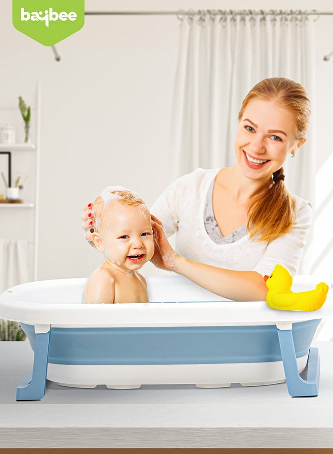 Foldable Baby Bath Tub With Anti-Skid Base, Temperature Sensing Water Plug And Wall Mountable Bathtub For Baby 0-3 Years, Blue