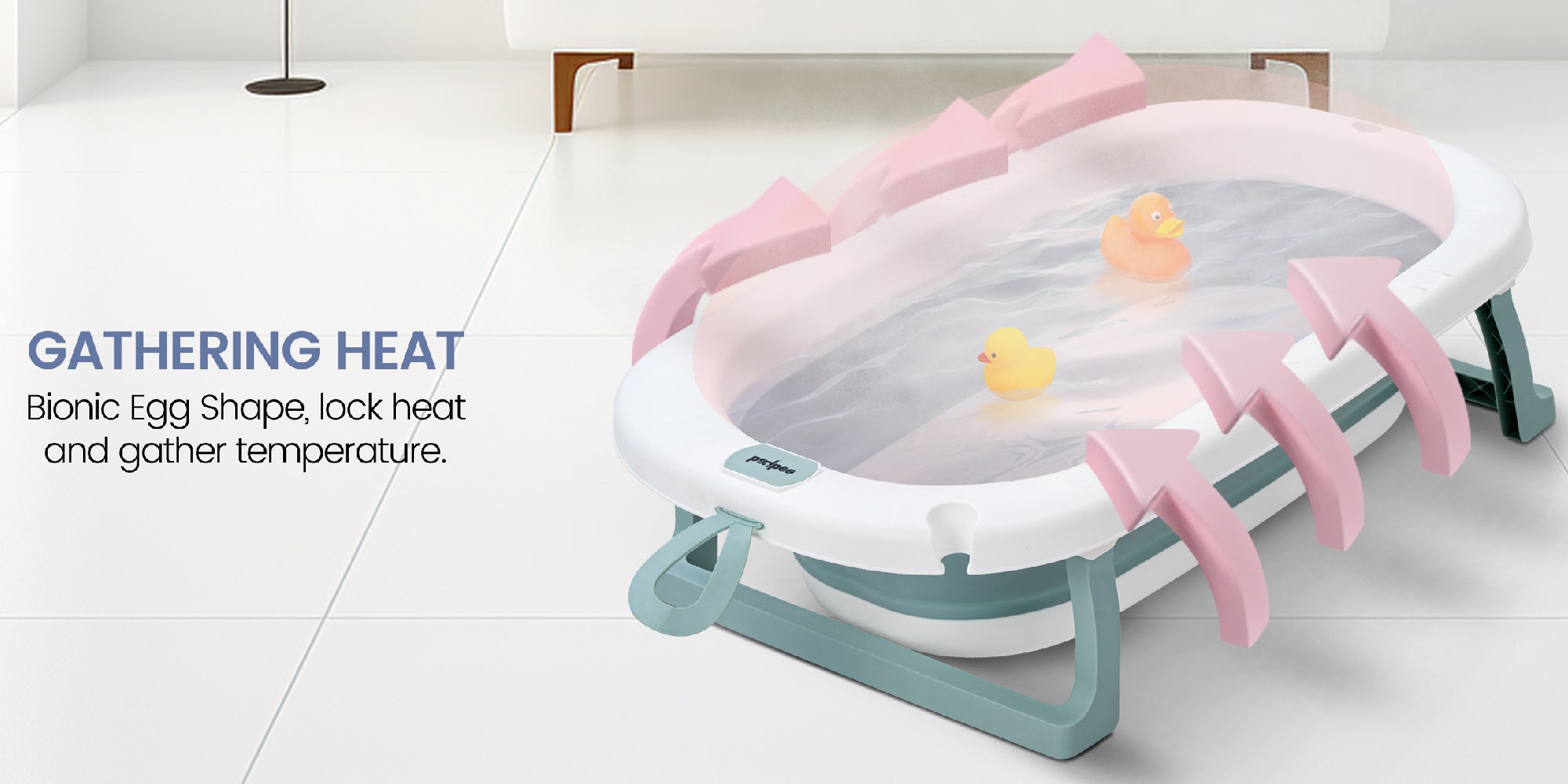 Foldable Baby Bath Tub With Anti-Skid Base, Temperature Sensing Water Plug And Wall Mountable Bathtub For Baby 0-3 Years, Blue