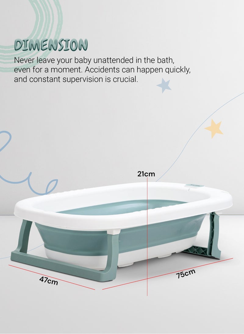 Foldable Baby Bath Tub With Anti-Skid Base, Temperature Sensing Water Plug And Wall Mountable Bathtub For Baby 0-3 Years, Green