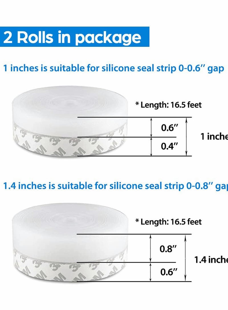 2 Rolls 33 Feet Door Weather Stripping Silicone Seal Strip Window Sealing Tape for Draft Stopper Adhesive Doors Windows and Shower Glass Gaps- Width 1'' 1.4''