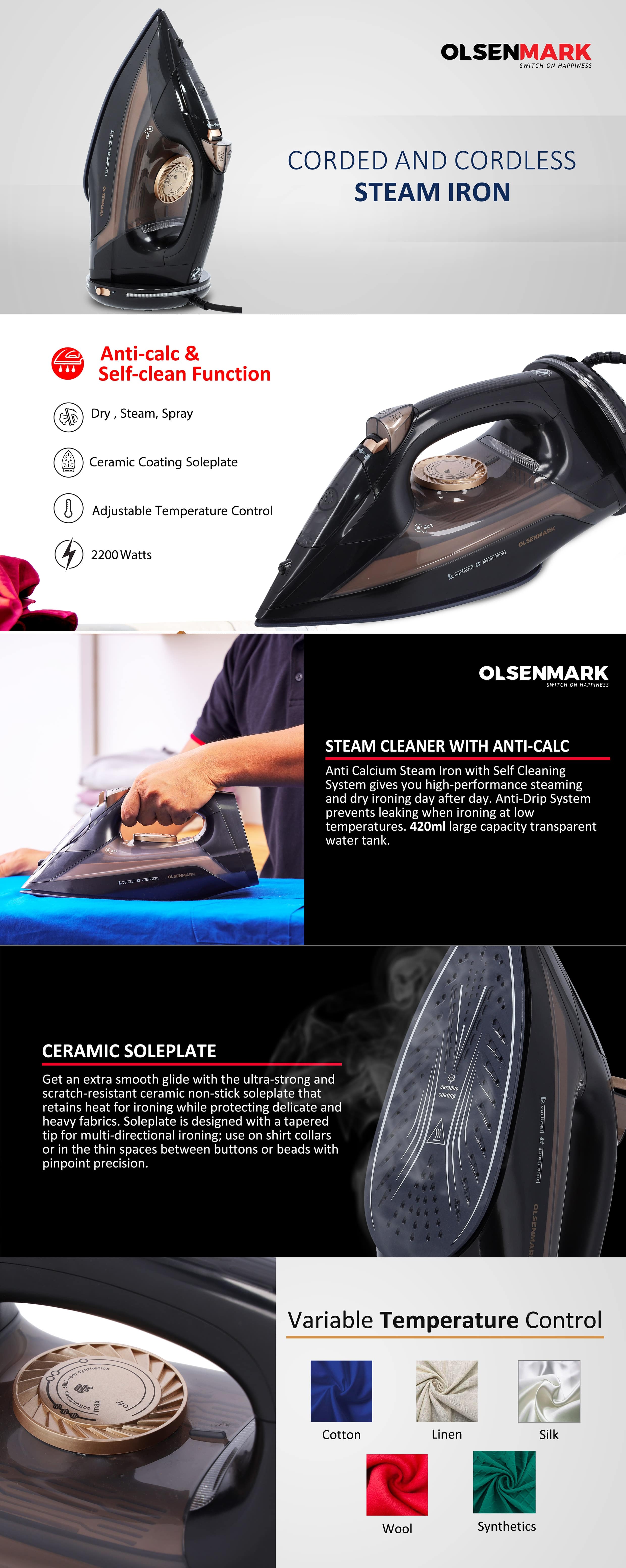 Steam Iron With Water Tank 420 ml 2200 W OMSI1839 Black/Brown