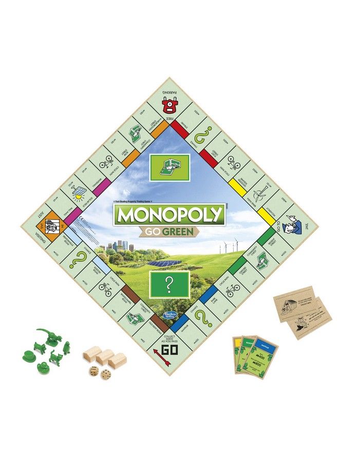 Monopoly: Go Green Edition Game Made With 100% Recycled Paper Parts And Plantbased Plastic Tokens, Board Game For Families Ages 8 And Up