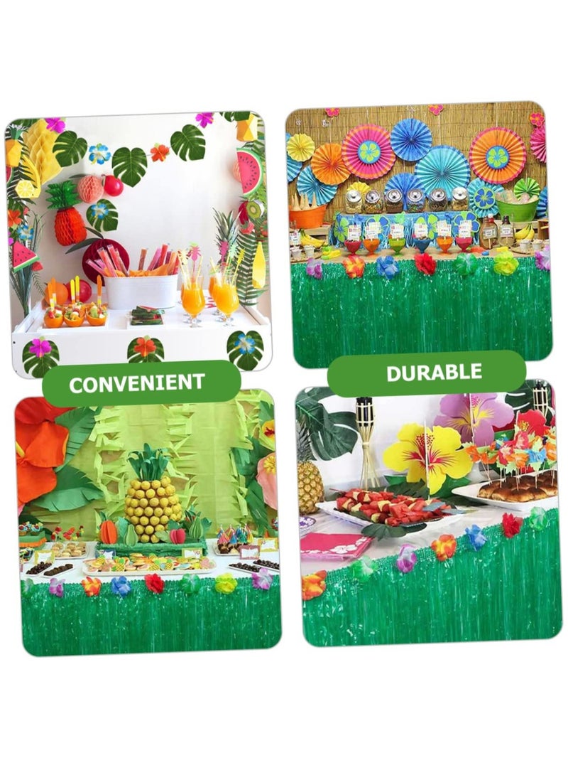 Tropical Luau Party Decoration Pack, Hawaiian Beach Theme Party Favors Luau Party Supplies (83 PCS), Including Green Hawaiian Table Skirt, Pineapple, Flamingo, Leaf, Flower, Small Umbrella, Straw