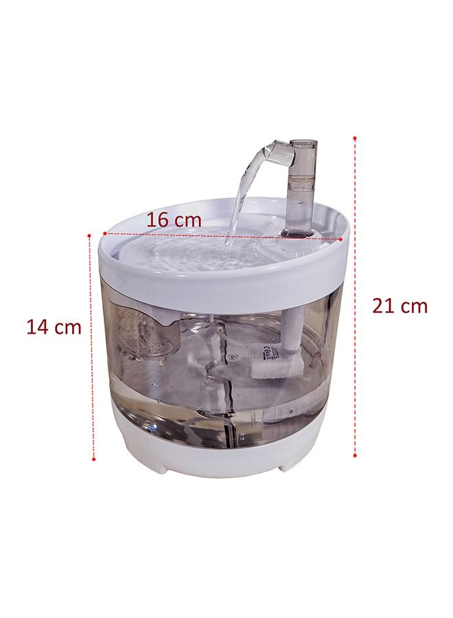 Cat Water Fountain Automatic, Ultra Quiet Design, Electric Fountain with Filter, USB Power Operated, Hard Plastic, Indoor & Outdoor, Transparent Acrylic Plastic Glass, White Color, Color, 2.0 L