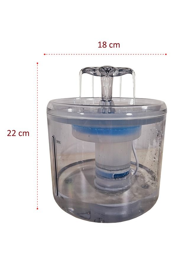 Cat Water Fountain Automatic, Electric Fountain with Filter, Hard Plastic, Ultra Quiet Design, USB Power Operated, Transparent Acrylic Plastic Glass, Indoor & Outdoor, Transparent, 2.5 L