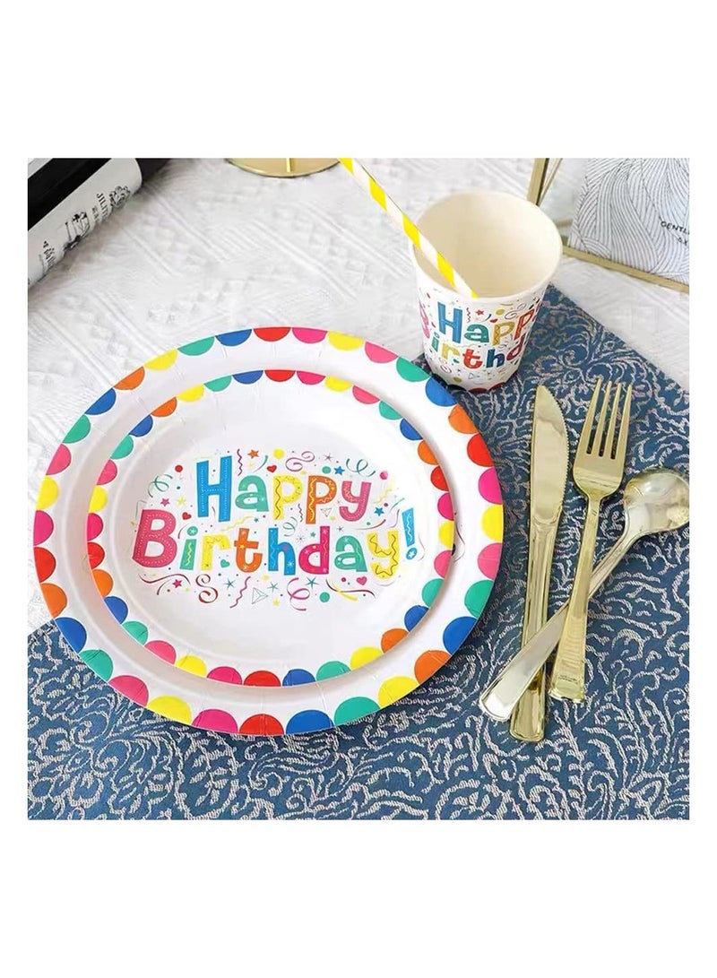 132 Pcs Birthday Party Tableware Set Party Paper Plates Cups Napkins Tablecloth Straws Birthday Party Supplies Decorations for 20 Guests
