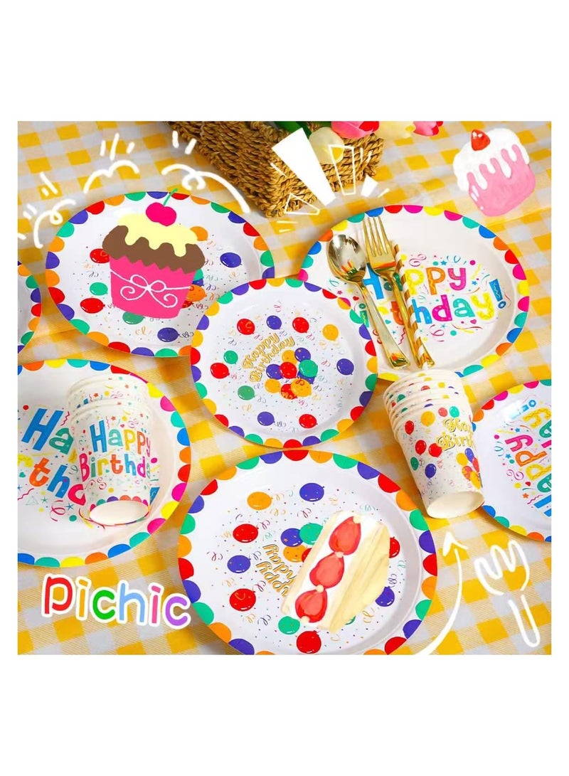 132 Pcs Birthday Party Tableware Set Party Paper Plates Cups Napkins Tablecloth Straws Birthday Party Supplies Decorations for 20 Guests