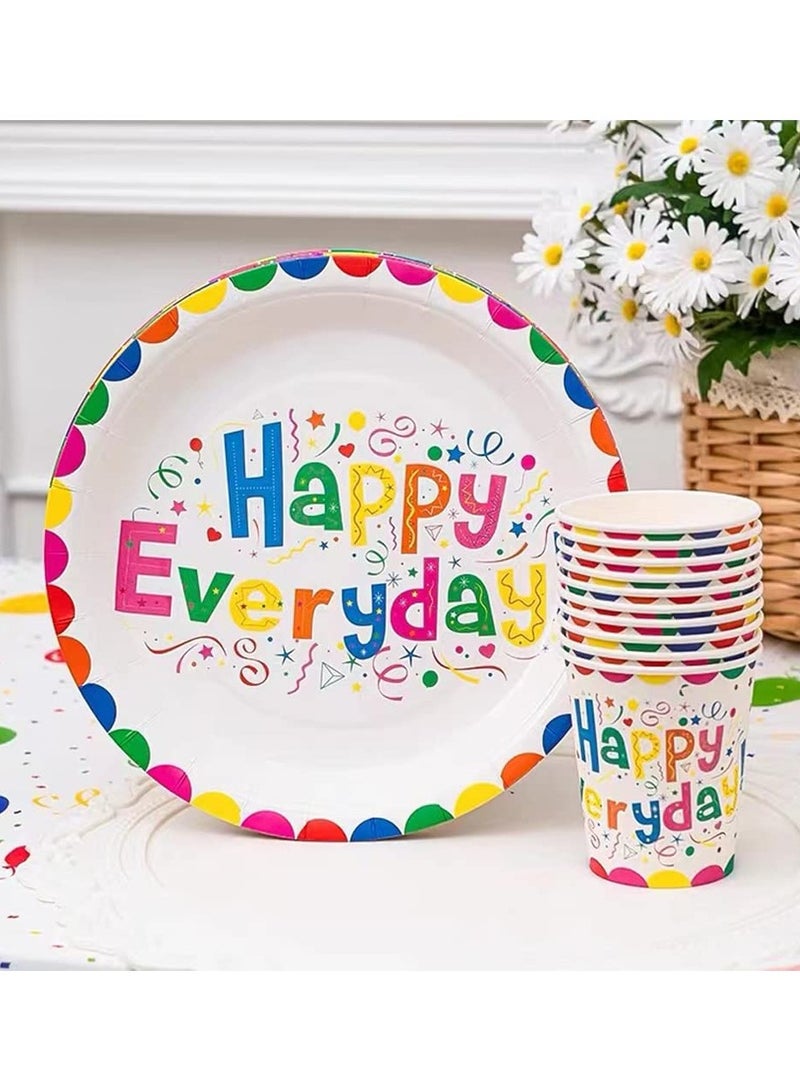 132 Pcs Birthday Party Tableware Set Party Paper Plates Cups Napkins Tablecloth Straws Birthday Party Supplies Decorations for 20 Guests