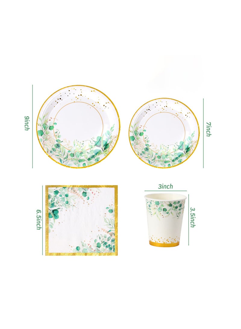 Sage Green Paper Plates Cups and Napkins Set - Serve 20 Disposable Baby Shower Plates and Napkins Green Party Tableware for Boho Wedding, Jungle Theme Birthday, Baby Shower Party Decoration
