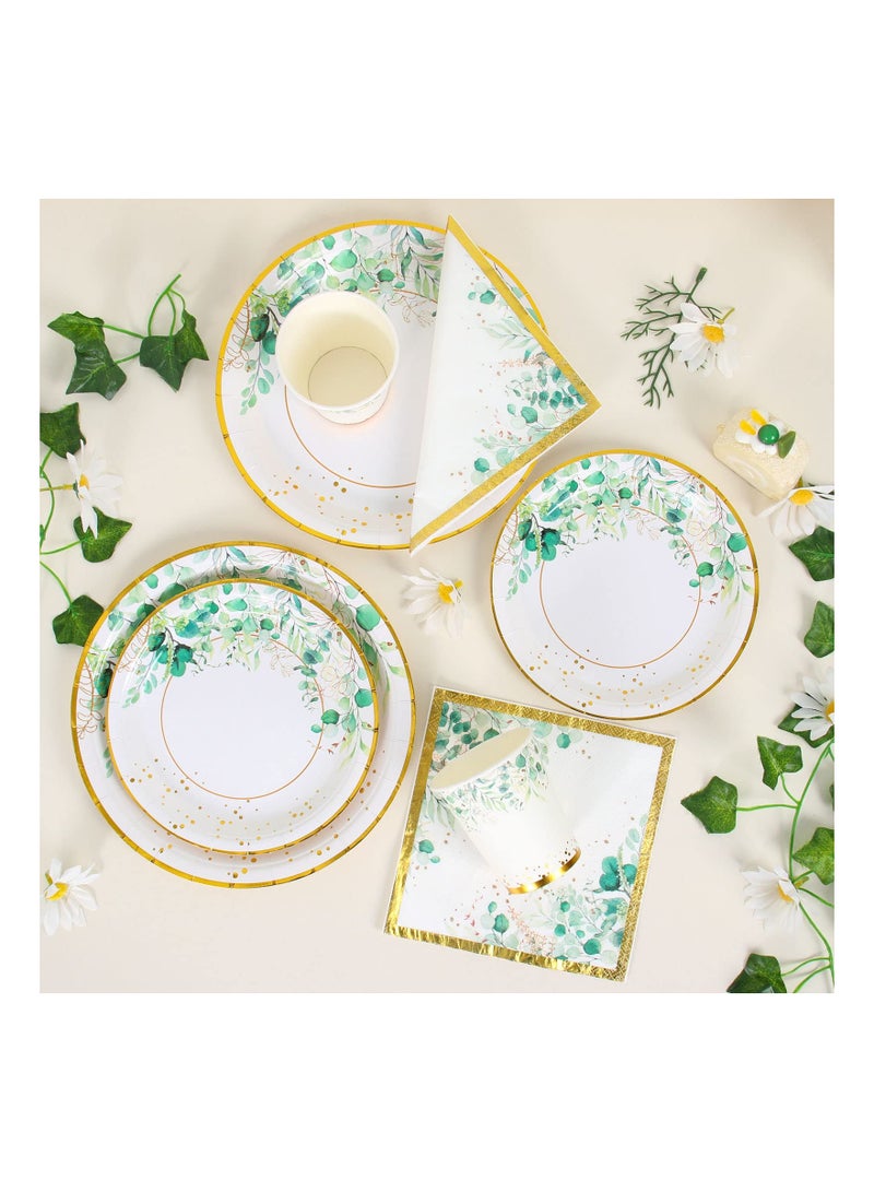 Sage Green Paper Plates Cups and Napkins Set - Serve 20 Disposable Baby Shower Plates and Napkins Green Party Tableware for Boho Wedding, Jungle Theme Birthday, Baby Shower Party Decoration