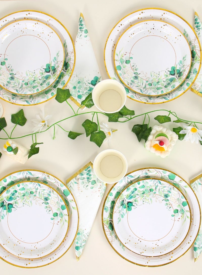 Sage Green Paper Plates Cups and Napkins Set - Serve 20 Disposable Baby Shower Plates and Napkins Green Party Tableware for Boho Wedding, Jungle Theme Birthday, Baby Shower Party Decoration