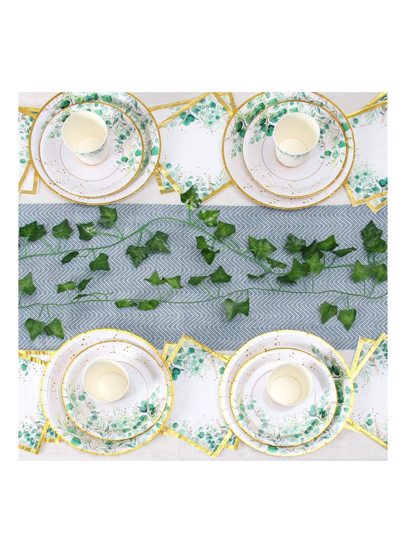 Sage Green Paper Plates Cups and Napkins Set - Serve 20 Disposable Baby Shower Plates and Napkins Green Party Tableware for Boho Wedding, Jungle Theme Birthday, Baby Shower Party Decoration