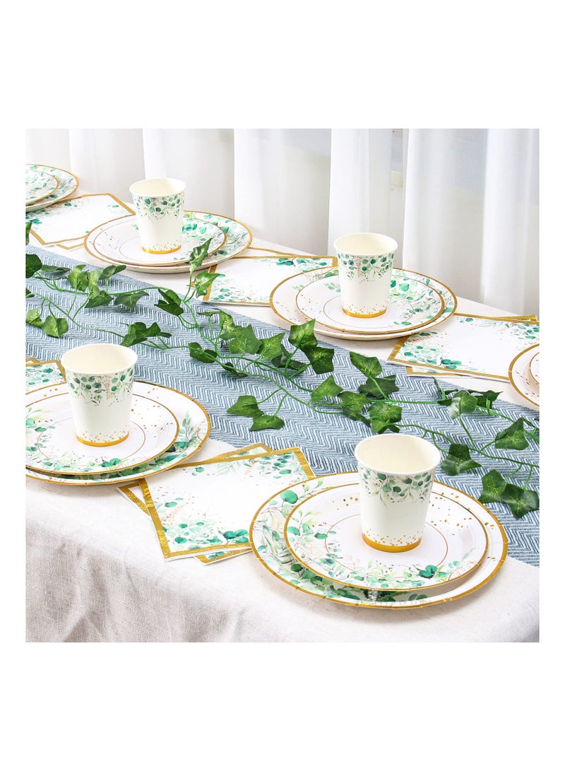 Sage Green Paper Plates Cups and Napkins Set - Serve 20 Disposable Baby Shower Plates and Napkins Green Party Tableware for Boho Wedding, Jungle Theme Birthday, Baby Shower Party Decoration