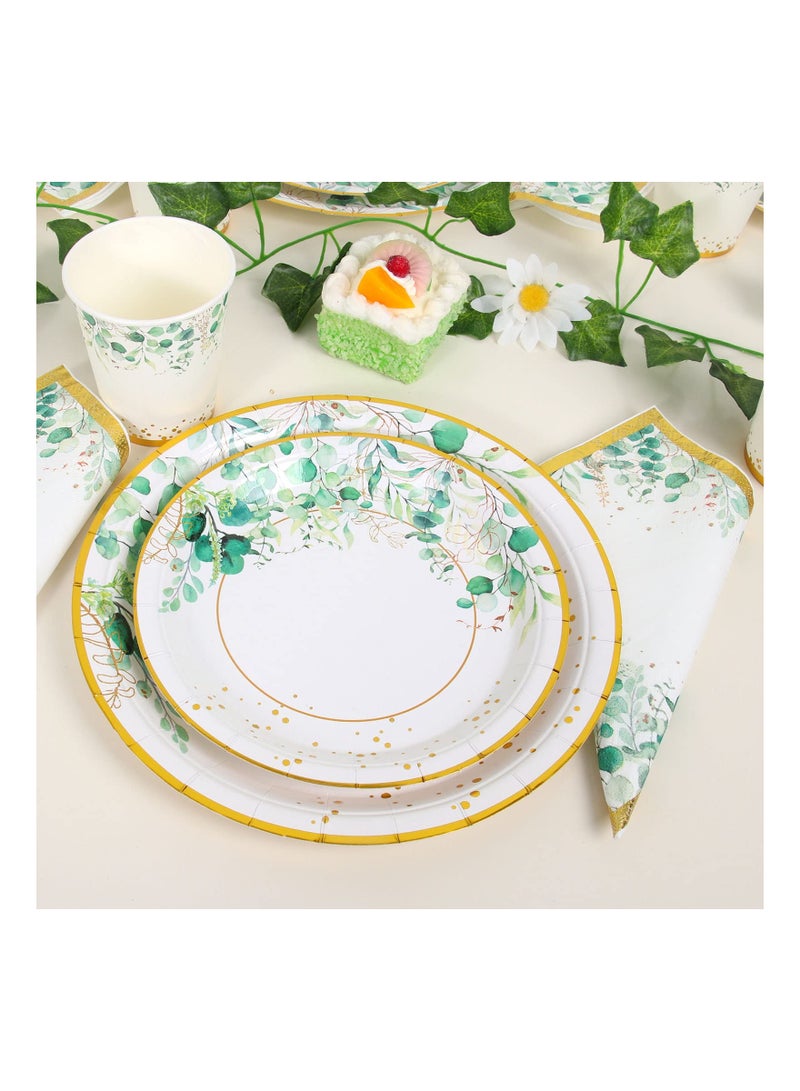 Sage Green Paper Plates Cups and Napkins Set - Serve 20 Disposable Baby Shower Plates and Napkins Green Party Tableware for Boho Wedding, Jungle Theme Birthday, Baby Shower Party Decoration