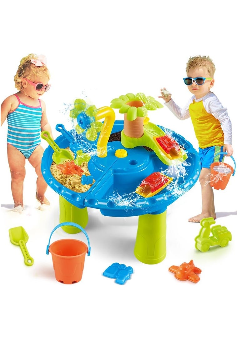 3 in 1 Kids Sand and Water Table, 22PCS Toddler Water Table with Detachable Table Corners, Summer Outdoor Pool Beach Toys for Boys Girls, Activity Center