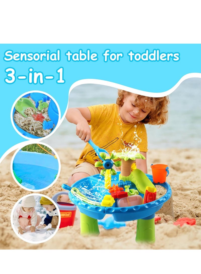 3 in 1 Kids Sand and Water Table, 22PCS Toddler Water Table with Detachable Table Corners, Summer Outdoor Pool Beach Toys for Boys Girls, Activity Center