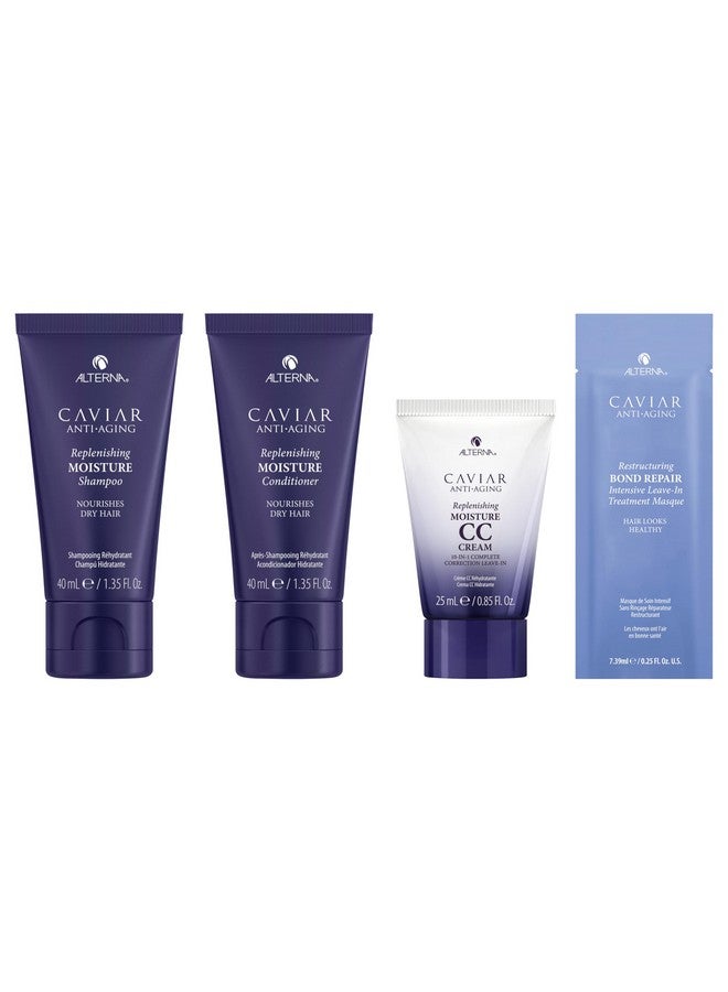 Caviar Antiaging Replenishing Moisture Trial Kit Shampoo Conditioner Leavein Cc Cream For Dry Brittle Hair Protects Restores & Hydrates Sulfate Free