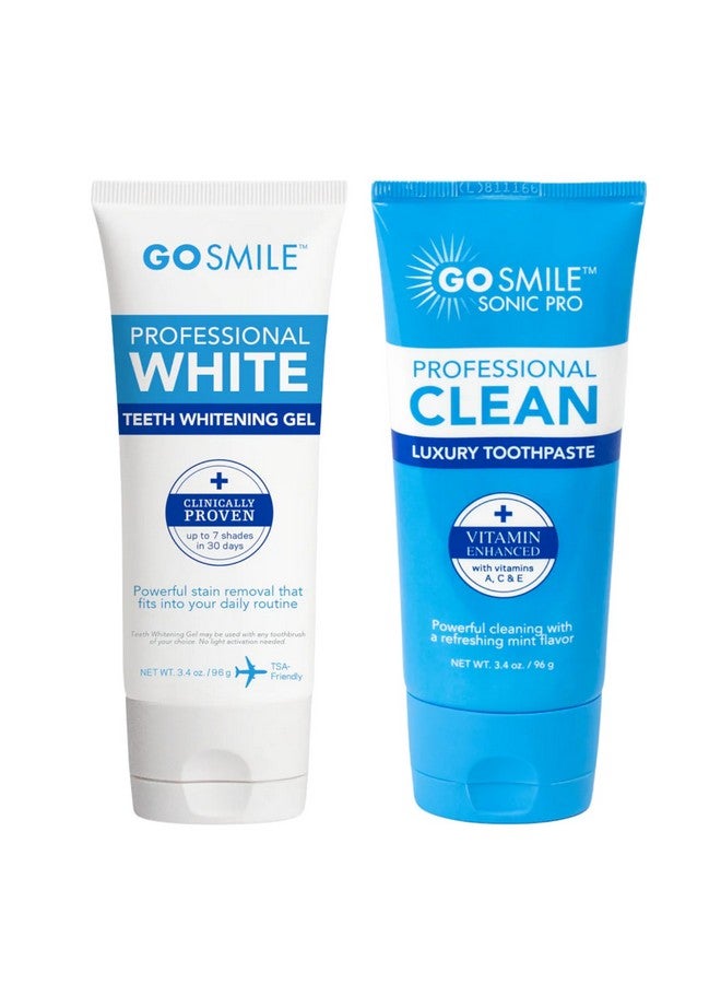 O Smile Professional Teeth Whitening Gel (3.4 Oz) & Luxury Whitening Vitamin Enhanced Toothpaste (3.4 Oz) Travel Size Tooth Enamel Whitener & Stain Remover No Added Sensitivity Refreshing Mint