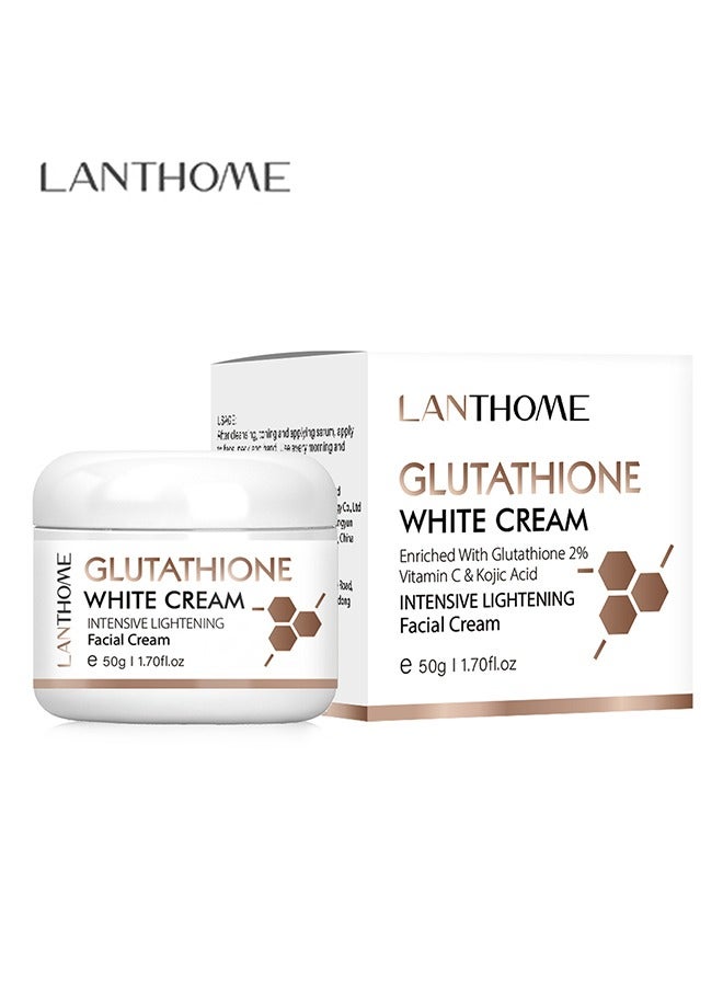 Glutathione White Cream, Kojic Acid Brighting Dark Spots Acne Scars Intensively Hydrating Soothing Cream 50g