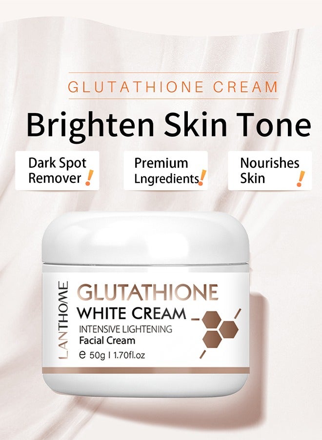 Glutathione White Cream, Kojic Acid Brighting Dark Spots Acne Scars Intensively Hydrating Soothing Cream 50g