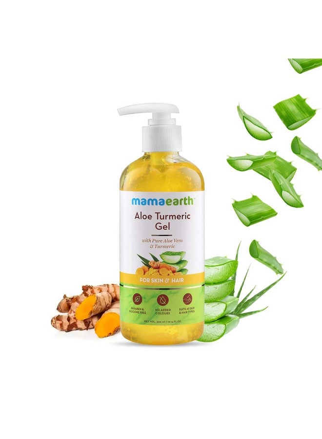 Aloe Turmeric Gel For Healthy Skin & Hair Reduces Sunburn Acne & Dandruff Hydrates Dry Hair & Nourishes Scalp Parabenfree 10.14 Fl Oz (300Ml)