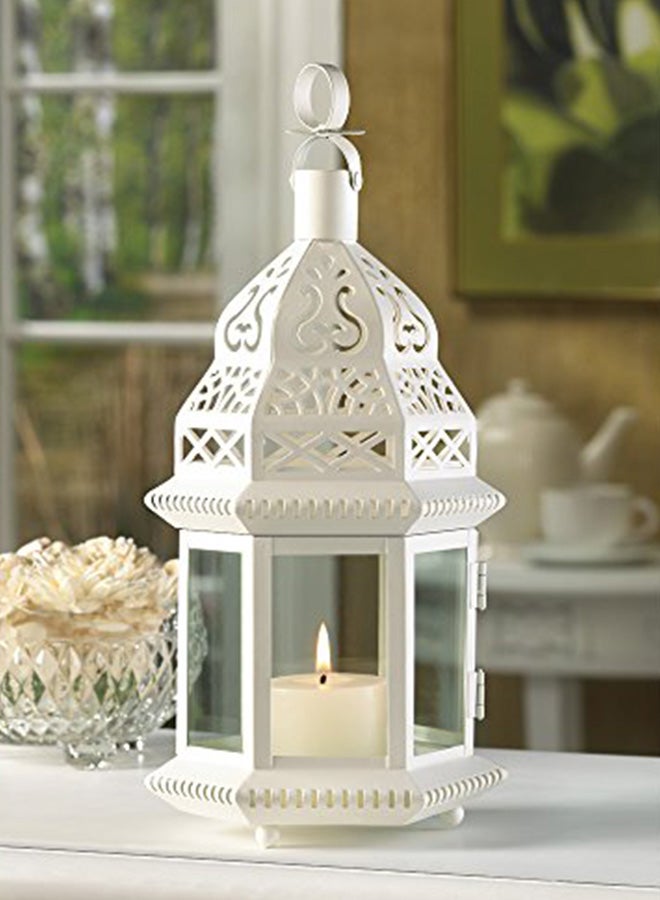 Moroccan Hanging Candle Holder Lantern White 13x5.75x5inch