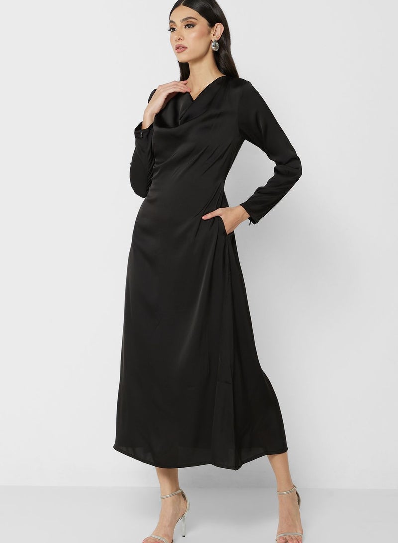 Cowl Neck Satin Dress