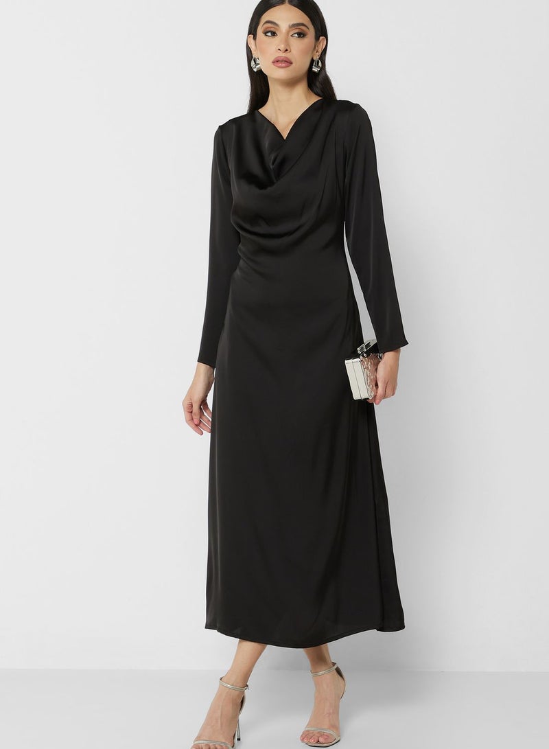 Cowl Neck Satin Dress