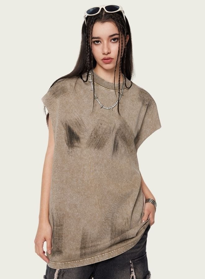 Unisex Summer Casual Sleeveless Relaxed Fit Crew Neck T-shirt