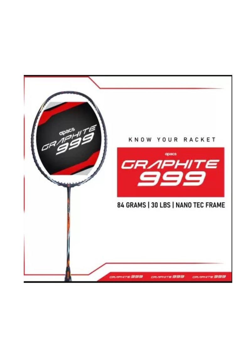 Graphite 999 Unstrung Badminton Racquet | 30 LBS, Nano Tec Frame | ‎One Size | Graphite Material | Grip size : 3 1/4 inches | Suitable For All