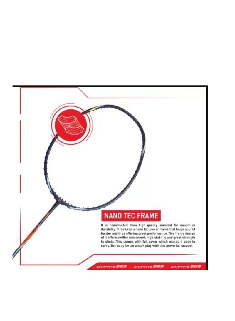 Graphite 999 Unstrung Badminton Racquet | 30 LBS, Nano Tec Frame | ‎One Size | Graphite Material | Grip size : 3 1/4 inches | Suitable For All