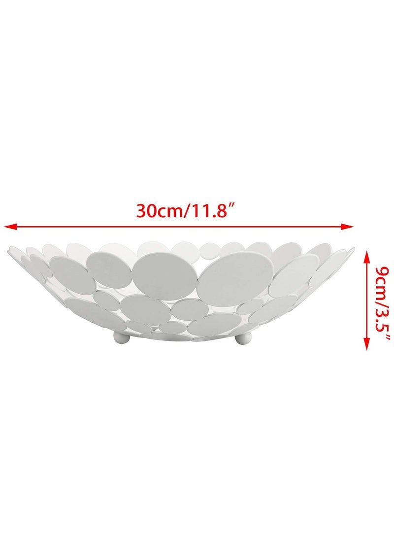 Metal Fruit Bowl Large Round Storage Baskets Creative Table Fruit Stand Decorative Round Storage Tray for Bread Fruit Snacks Candy Households Items White