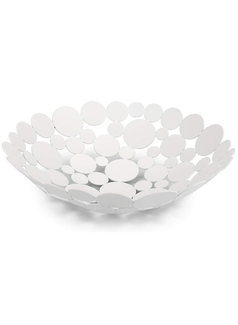 Metal Fruit Bowl Large Round Storage Baskets Creative Table Fruit Stand Decorative Round Storage Tray for Bread Fruit Snacks Candy Households Items White