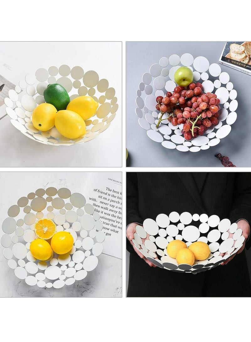 Metal Fruit Bowl Large Round Storage Baskets Creative Table Fruit Stand Decorative Round Storage Tray for Bread Fruit Snacks Candy Households Items White