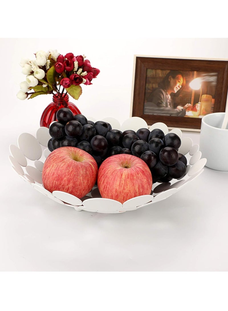 Metal Fruit Bowl Large Round Storage Baskets Creative Table Fruit Stand Decorative Round Storage Tray for Bread Fruit Snacks Candy Households Items White