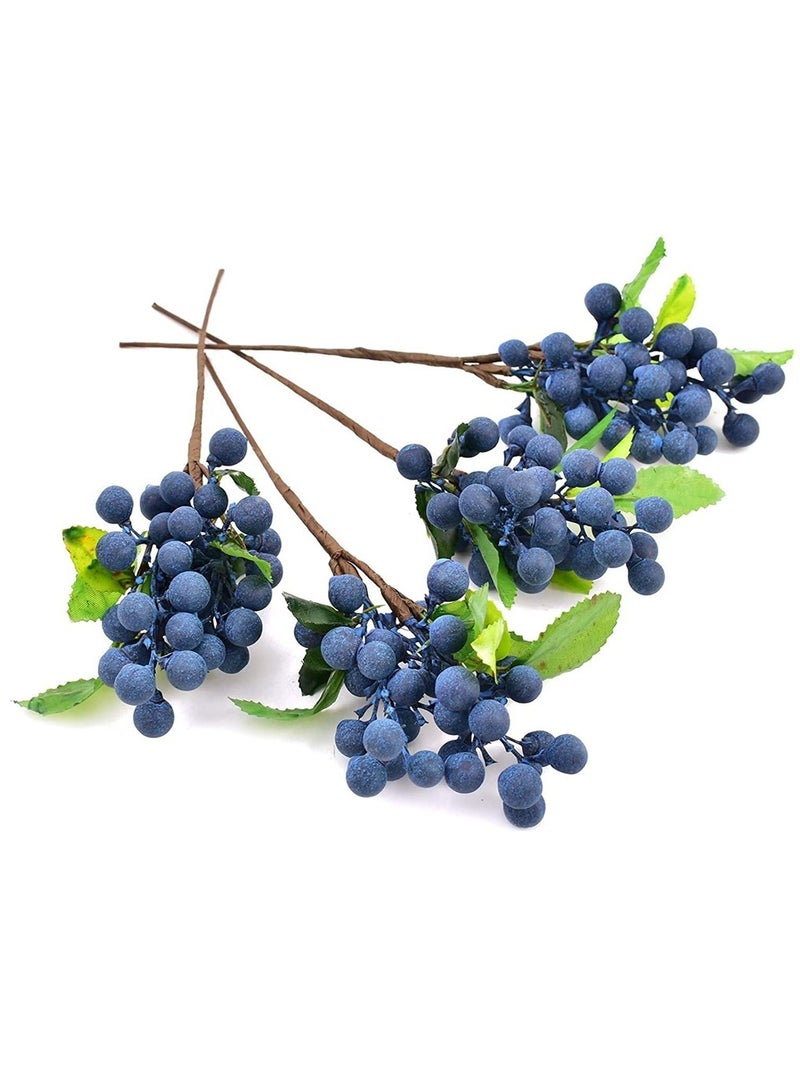 Lifelike Artificial Blueberries - 4Pcs Blue Simulation Fruits for Wedding DIY, Bridal Bouquets, Home Kitchen & Party Decorations