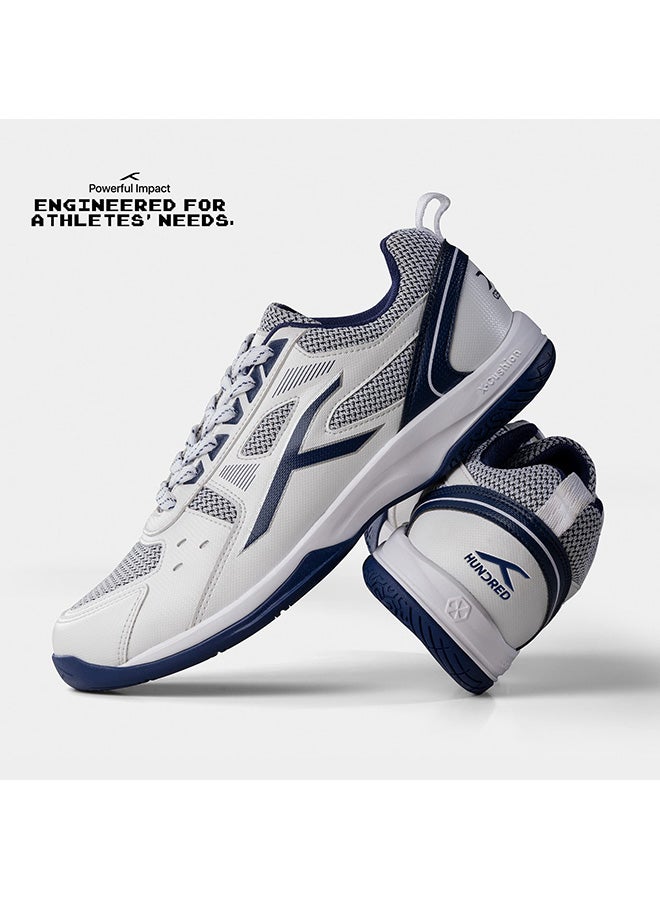 Raze Badminton Shoes  (White/Blue, 8UK)  Non Marking | Also Perfect for Squash, Table Tennis, Volleyball, Basketball & Indoor Sports | Lightweight & Durable | X-Cushion| Active Grip Sole