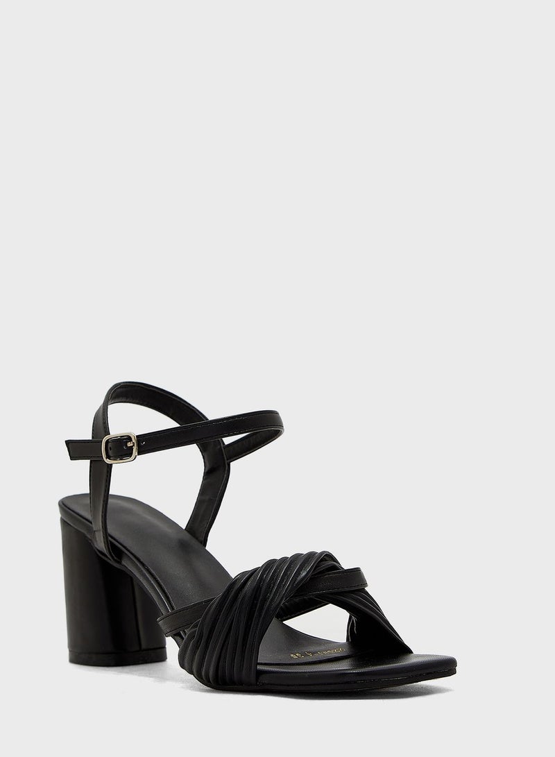 Pleated Knot Front Ankle Strap Sandal