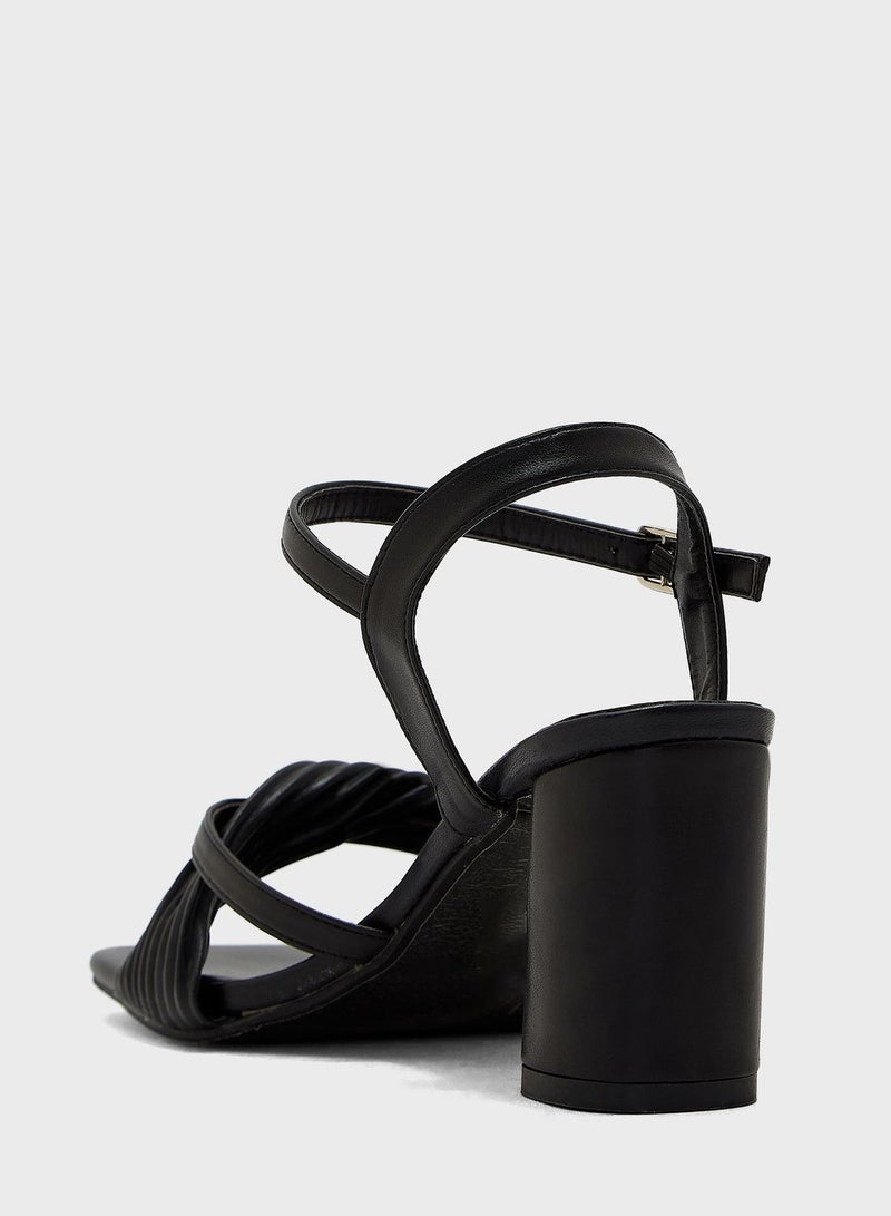 Pleated Knot Front Ankle Strap Sandal