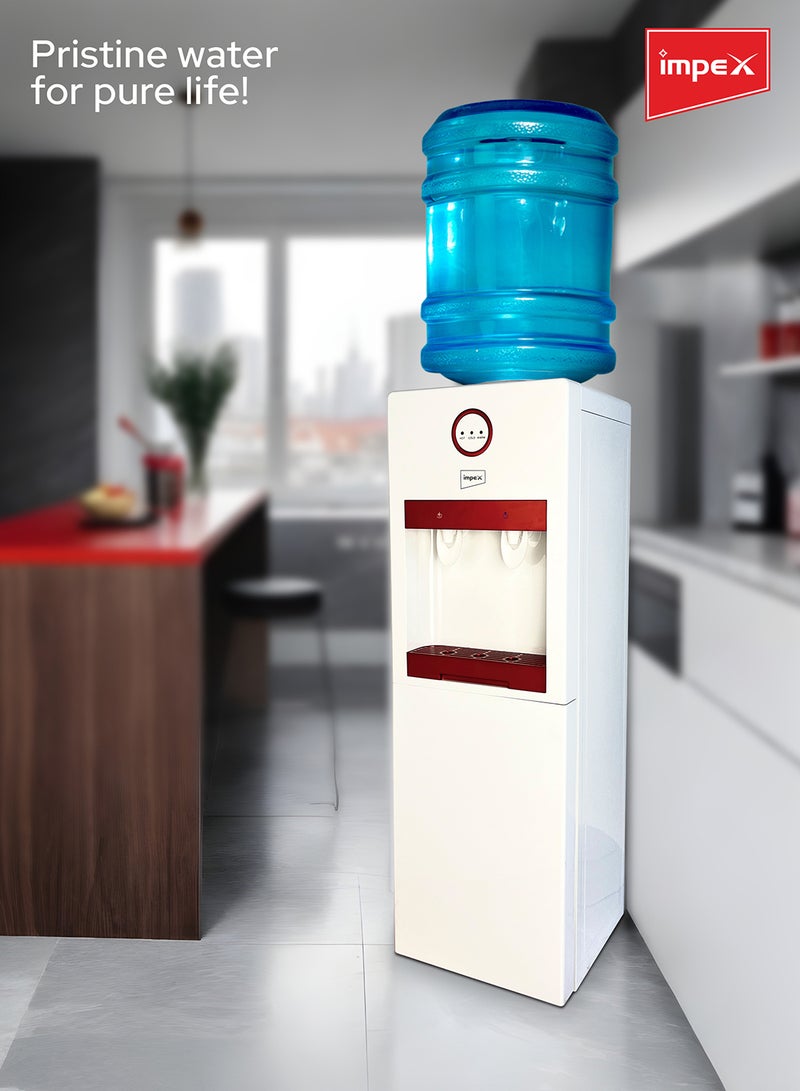 Hot & Cold Water Dispenser - Stainless Steel Tanks, Compression Cooling, Storage & Cup Cabinet, Indication Light, 3L Cooling Tank, 1L Boil Tank, Heating Power - Ideal for Home or Office Use WD 3902 B White