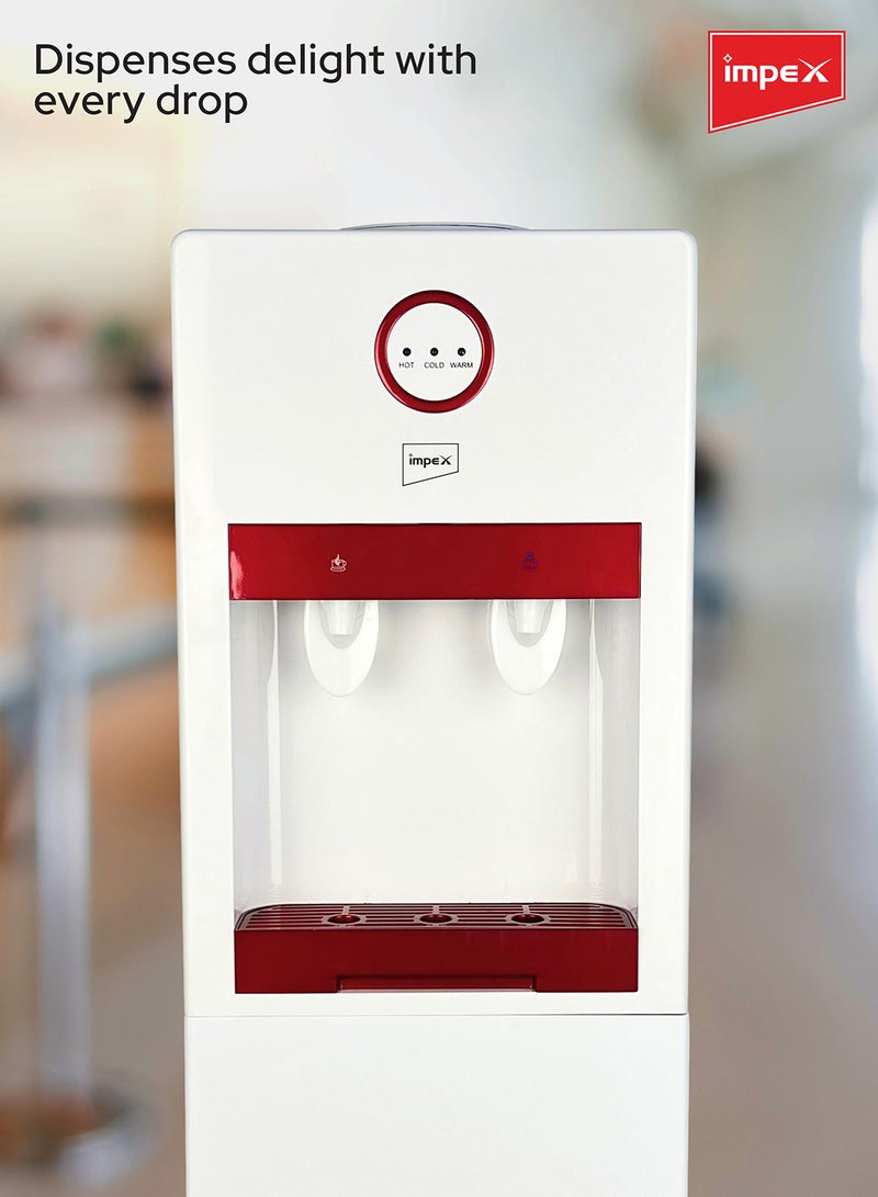 Hot & Cold Water Dispenser - Stainless Steel Tanks, Compression Cooling, Storage & Cup Cabinet, Indication Light, 3L Cooling Tank, 1L Boil Tank, Heating Power - Ideal for Home or Office Use WD 3902 B White